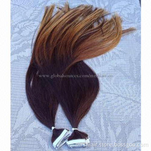 Ombre color tape weft hair, silky straight, AAAA Remy quality, T color, small order, 12 to 32 inches